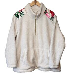 Lilly Pulitzer Wallen Sherpa Half Zip Pullover Coconut Floral White Women’s XL